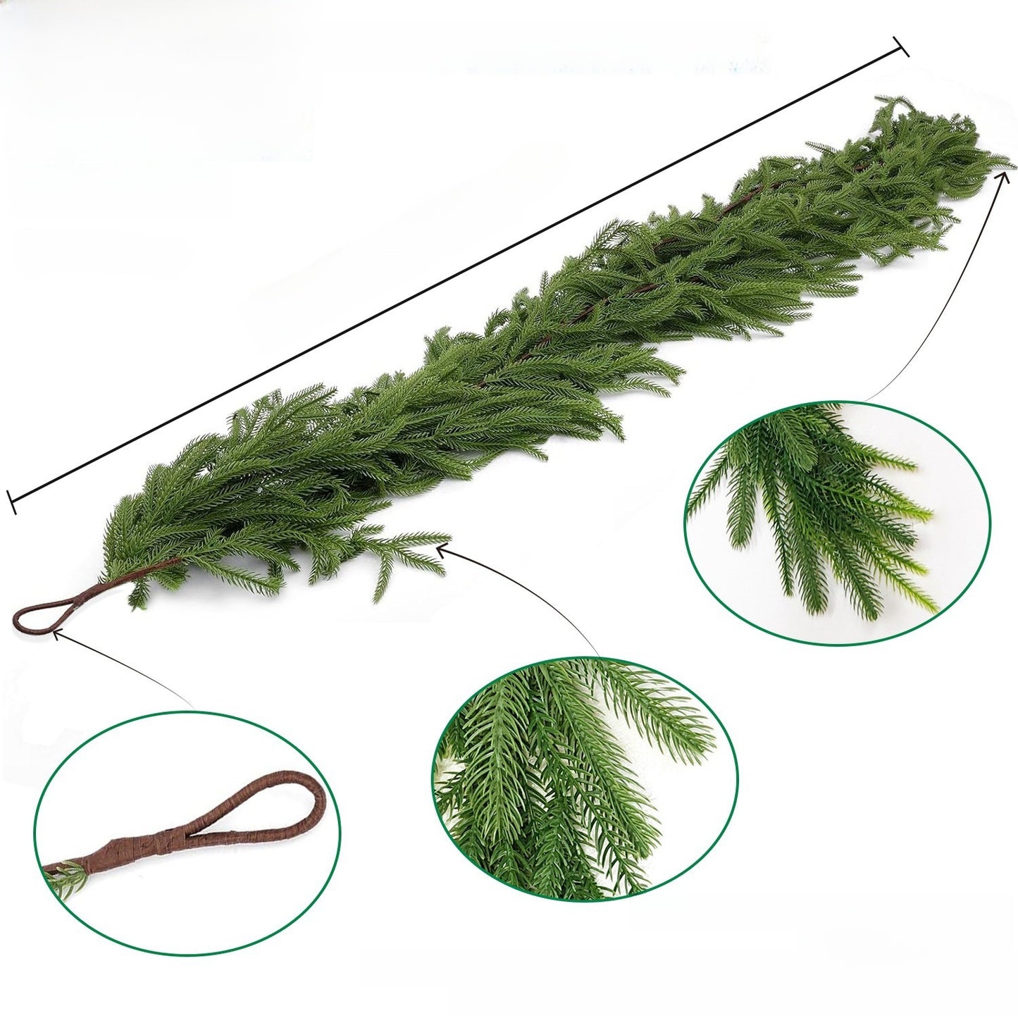 Artificial greenery branch with close-up details on a white background