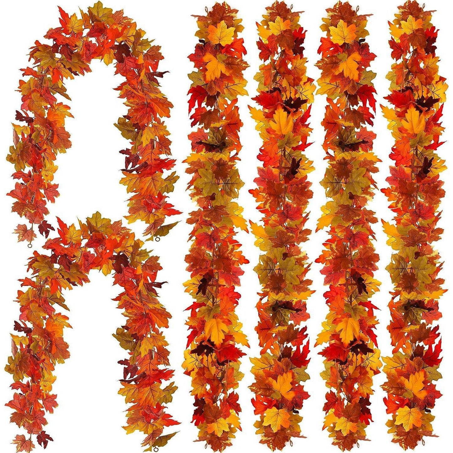 Set of autumn-themed leaf garlands on a white background