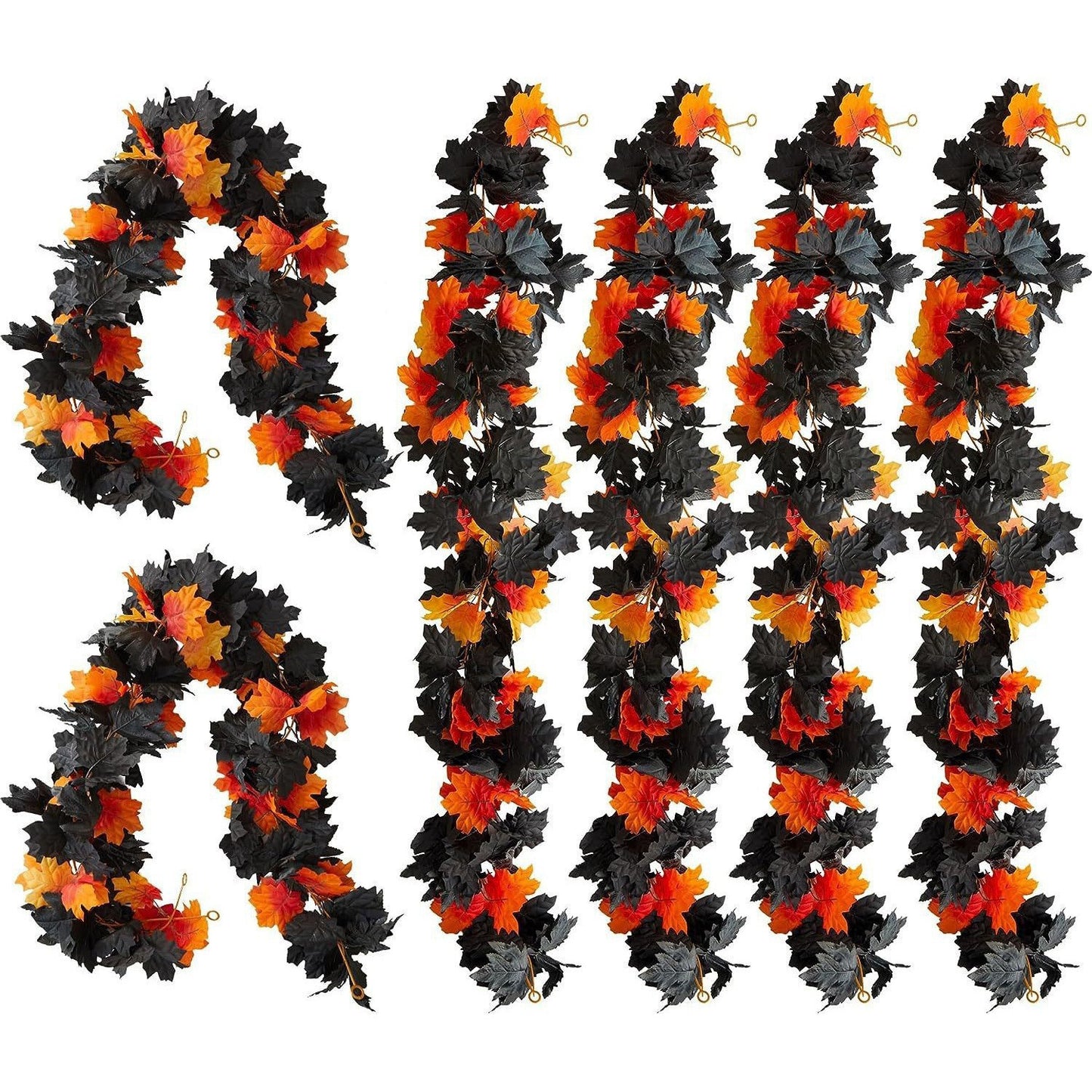 Set of black, orange, and gray leaf garlands on a white background