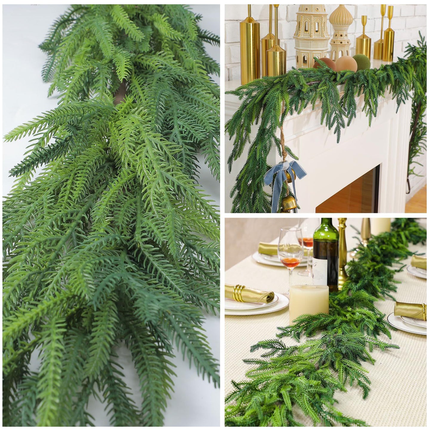 Collage of greenery with close-up and table setting images