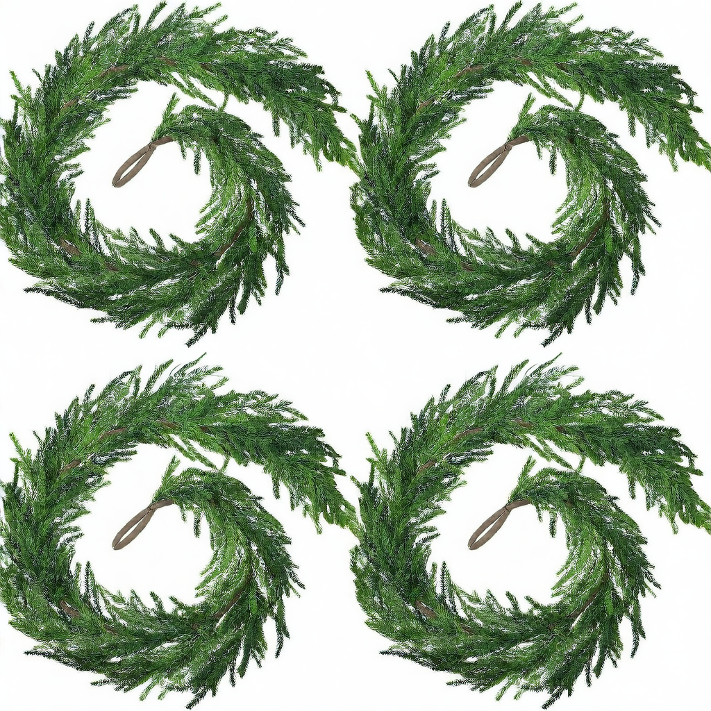 Four green wreaths on a white background