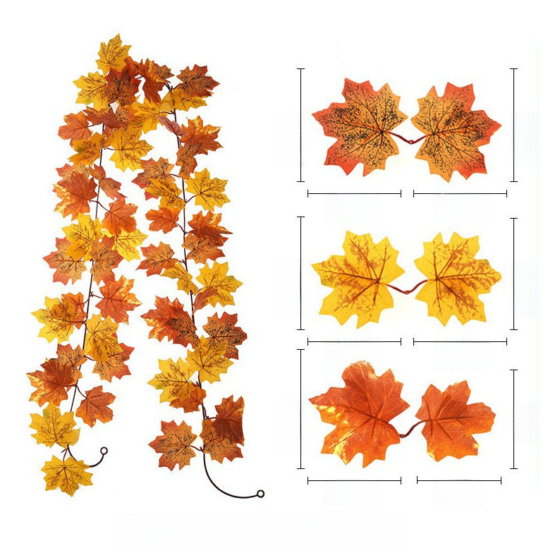 Artificial leaf garland with measurements on a white background