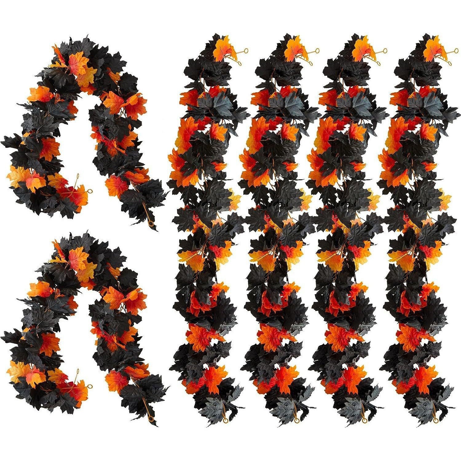 Set of black, orange, and gray leaf garlands on a white background