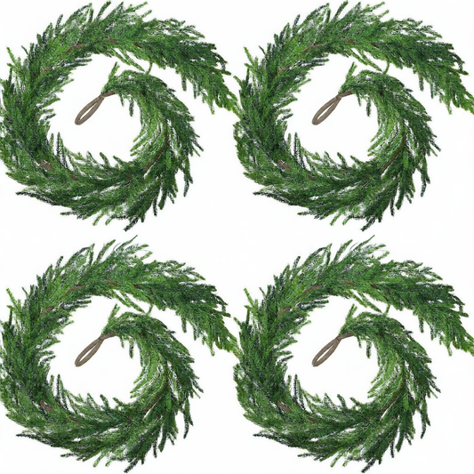 Four green wreaths on a white background